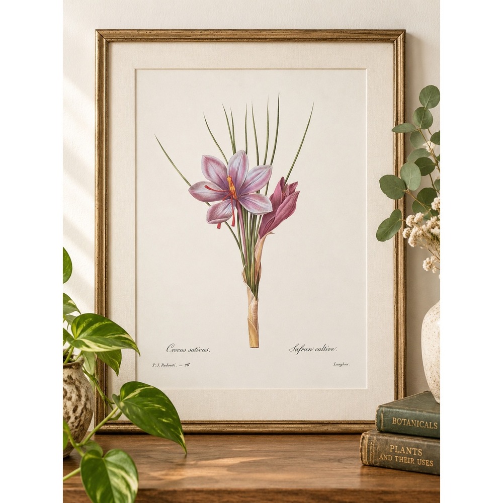 Crocus Sativus Saffron Purple Flower Botanical Wall Art Book Plate 11x14